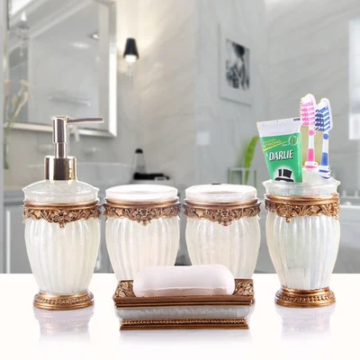 Bathroom Accessories Five-piece Set Glass Mouth Cup Resin Tothbrush Holder Couple Wash Kit Bathroom Supplies