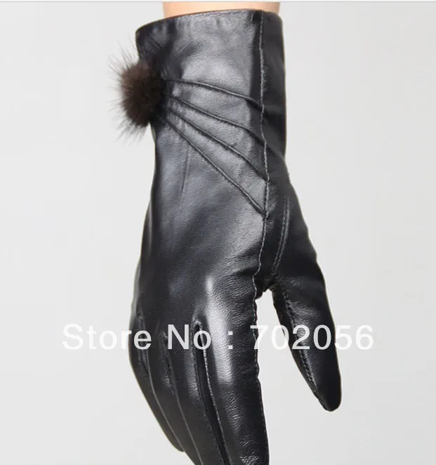 

Vintage Women fur Genuine Goat leather gloves skin gloves LEATHER GLOVES #3117