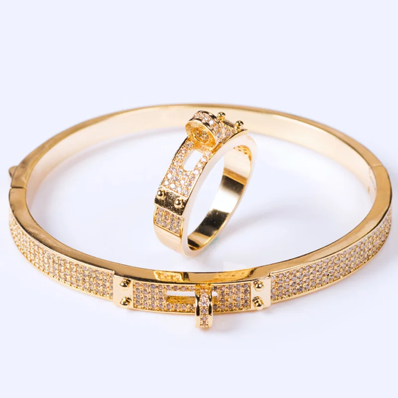 Blucome Women\'s Zircon Bangle jewelry For Party Perfect Gold-color Men\'s Bangle Pulseira Mujer Women Love Bangle & Braceletes