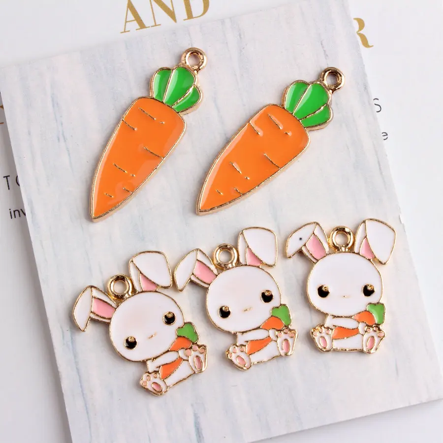 

Wholesale 50PCS Enamel Rabbit Carrot Jewelry Charms DIy jewelry FIndings Drop Oil Gold color Kawaii Pendant Charm