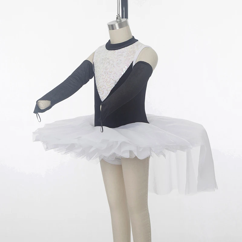 New Design White+Black Child Ballet Tutu Dancewear Girls Ballerina Stage Performance Costume Kids Pancake Tutu Leotard Dress