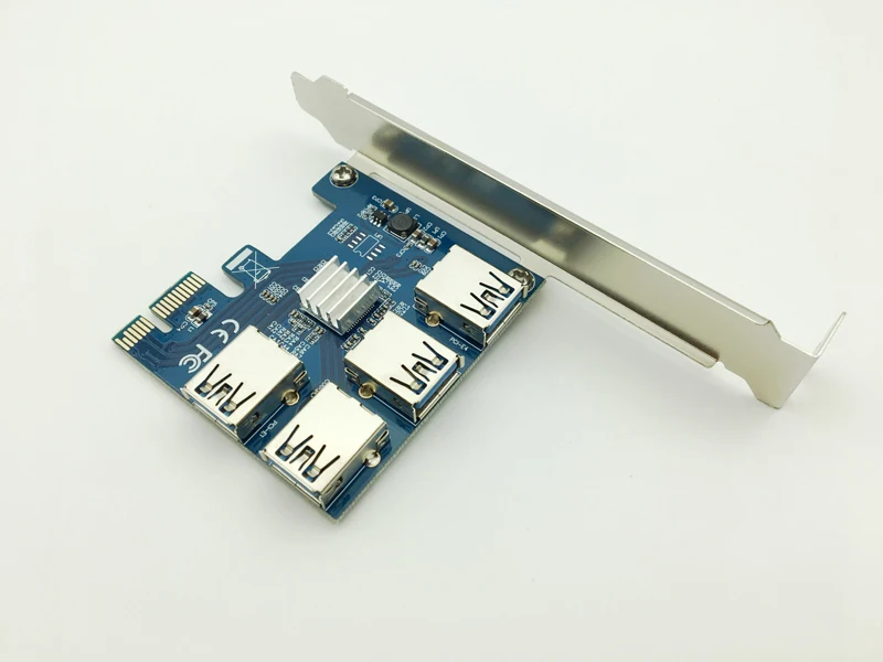 

PCI-E 1X to 4 PCI-E 16X Slots Riser Card External Adapter PCI-E 1 to 4 Port Card Multiplier Riser Card for Bitcoin Miner Machine