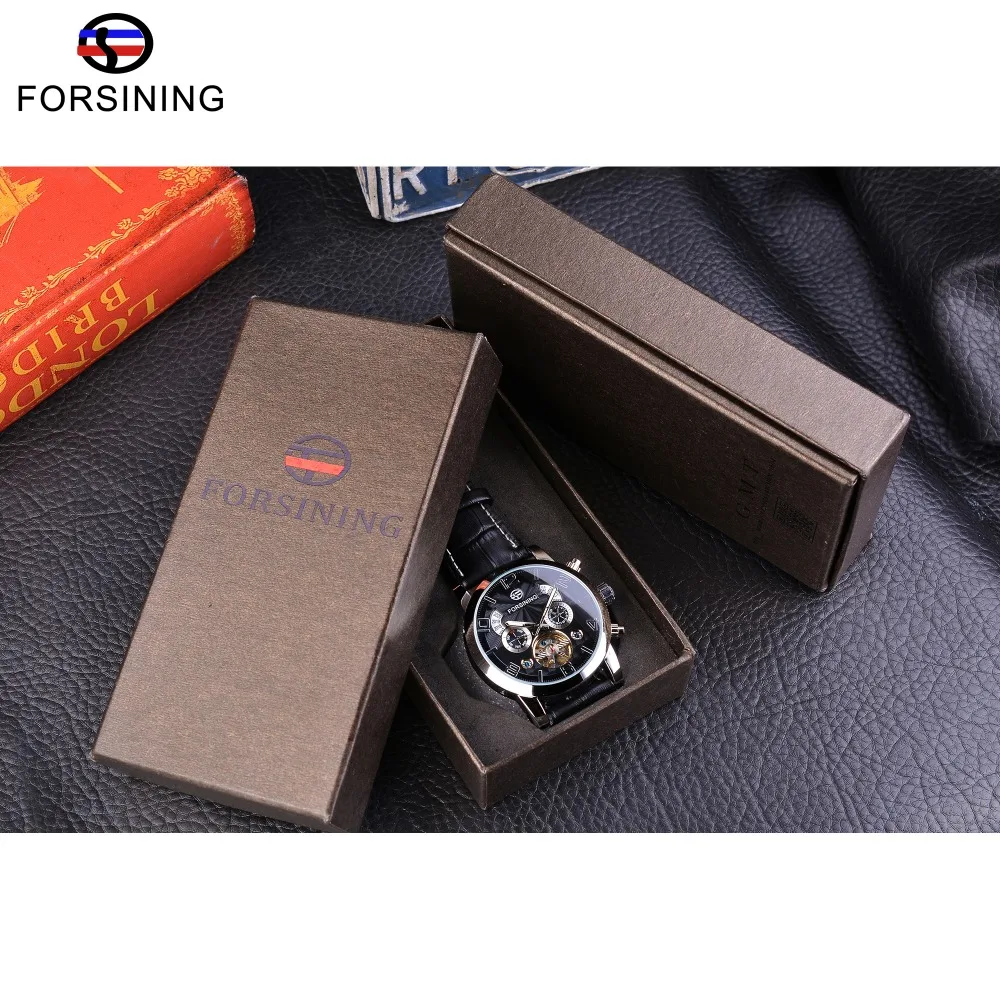 Forsining 5 Hands Tourbillion Fashion Wave Dial Design Multi Function Display Men Watches Top Brand Luxury Automatic Watch Clock