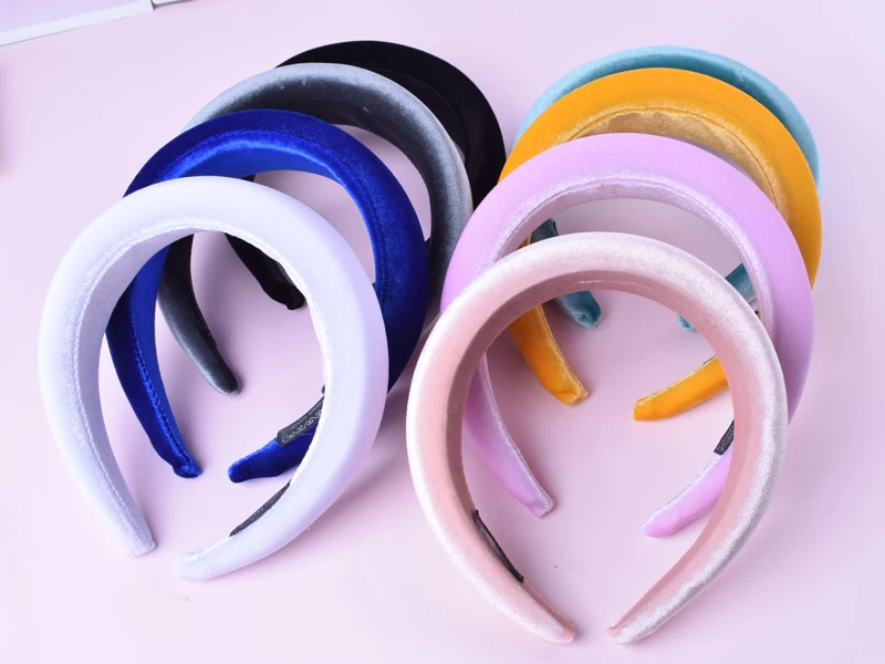 4cm Trendy Mode Samt Stirnband Frauen Breite Krone Fascinator Retro Hairband Mädchen Padded Haar Bands Haar Zubehör Werkzeuge – Detail 13