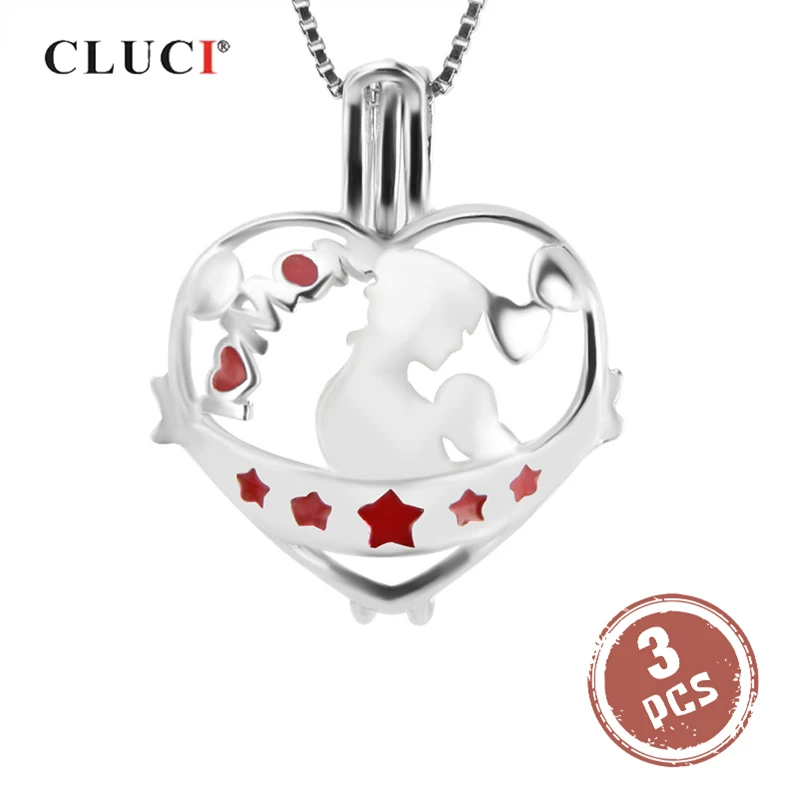 

CLUCI 3pcs Silver 925 Mom And Baby Pearl Locket 925 Sterling Silver Heart Shaped Pendant Gift For Mother SC237SB