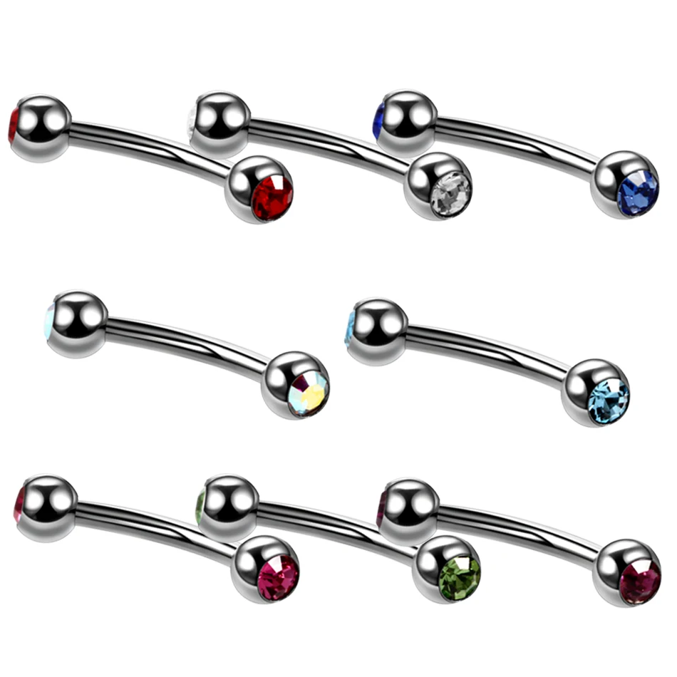 1PC G23 Titanium Colorful Eyebrow Piercings Banana Rings Double Gems Curved Barbell Eyebrow Piercings Rings Body Jewelry 16g
