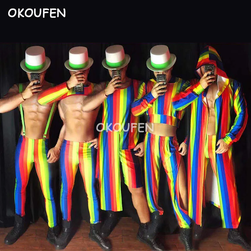 

Nightclub male singer ds bar rainbow theme party stage performance clothing Christmas Costume