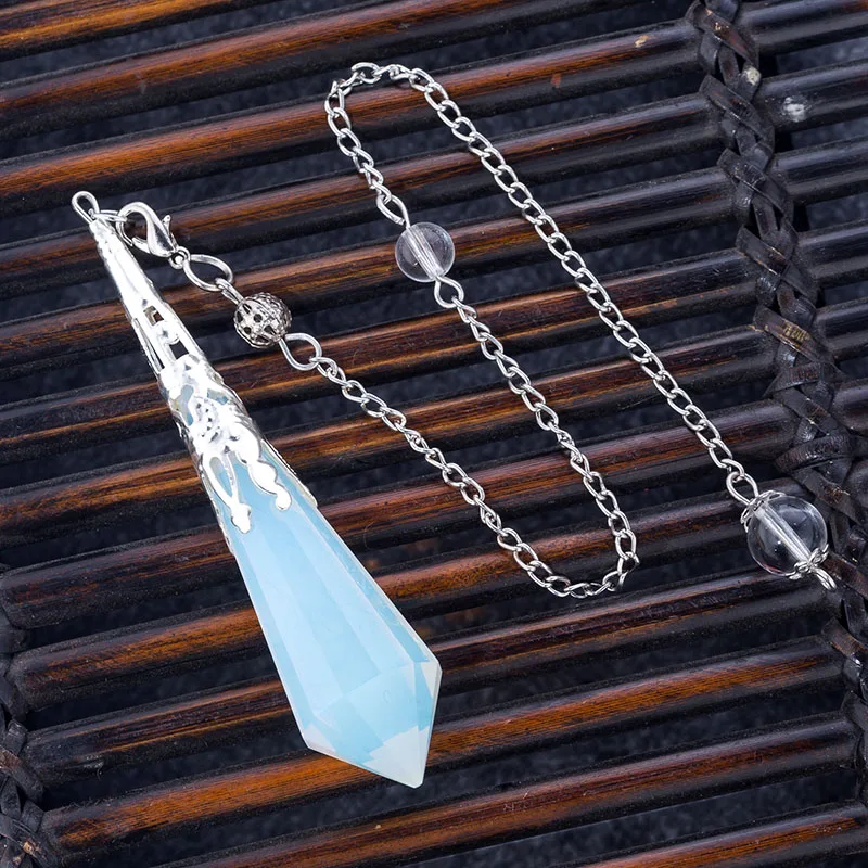 High quality Natural stone pendulum for dowsing quartz Opalite opal pendulos sacred geometry healing crystals pendant jewelry