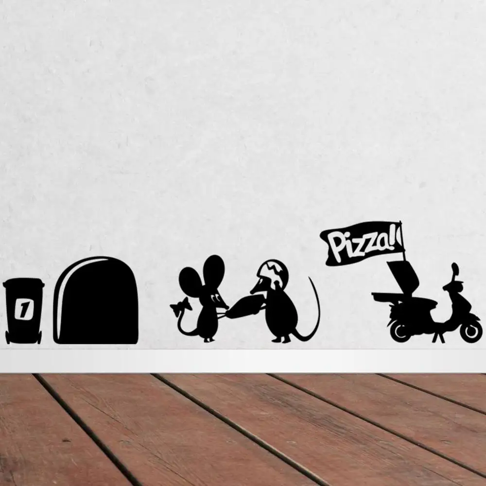 

3d Funny mouse hole Pizza wall stickers for kids rooms decals vinyl wall art decoration home vintage wallpaper mural