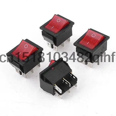 

4 Pcs 15A 250VAC 2 Position 6 Pin Red Light ON/OFF DPDT Boat Rocker Switch