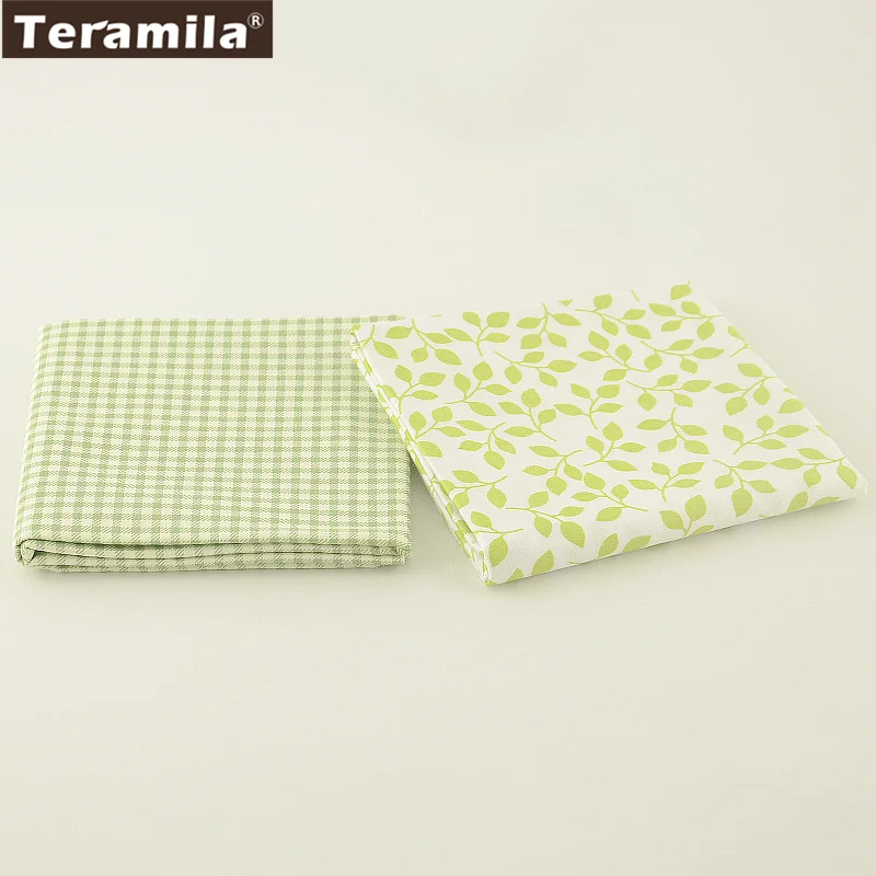 2 Pcs/Lot 50cmx100cm Teramila Cotton Fabric Printed Leaves and Checks Patterns Home Textile Clothing Patchwork Sewing Tissue