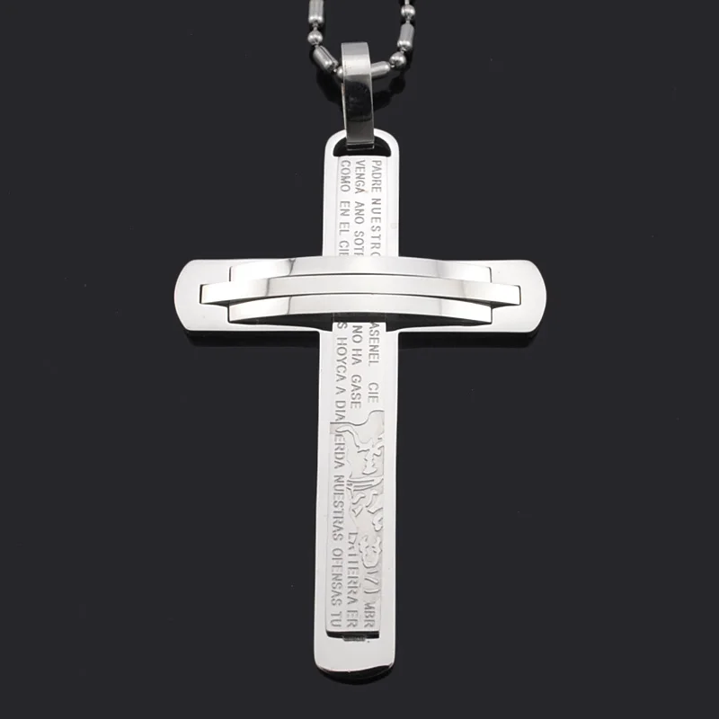 ATGO Mens Crucifix Cross Trendy 316L Stainless Steel Pendant Jesus Scripture Link Chain Necklace Men Jewelry Cross BP696