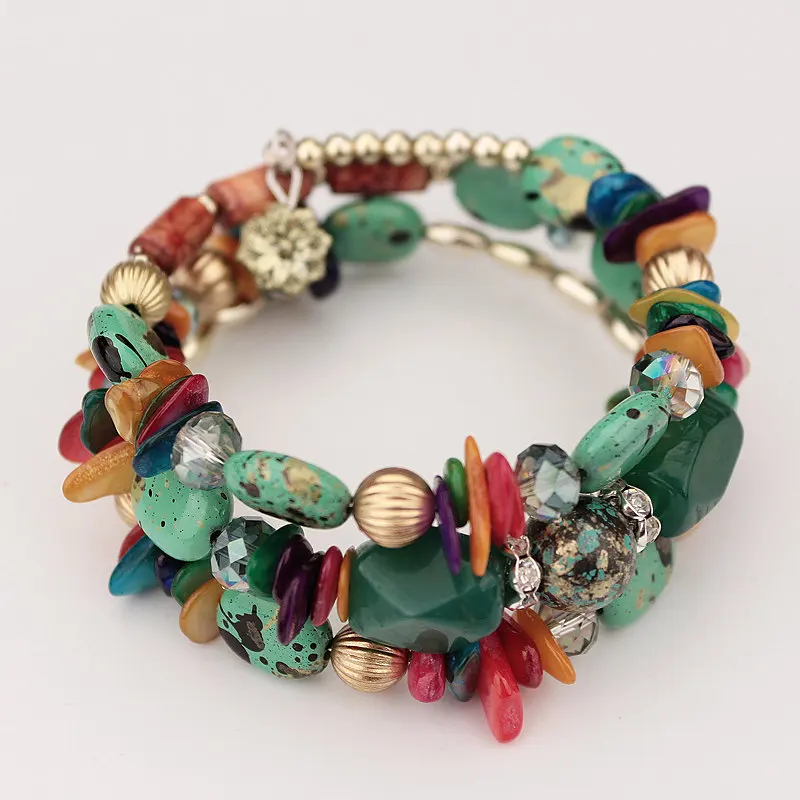 New Bohemian Multicolor Shell Bracelets & Bangles Crystal Stones Beaded Multilayer Bracelets Charm Gold Color Bracelet For Women