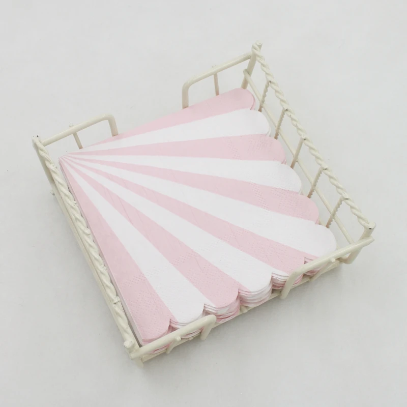 [RainLoong] 3-Plys Beverage Paper Napkin Pink Striped Tissue Serviettes Decoupage Cocktail For Party Decoration 25*25cm