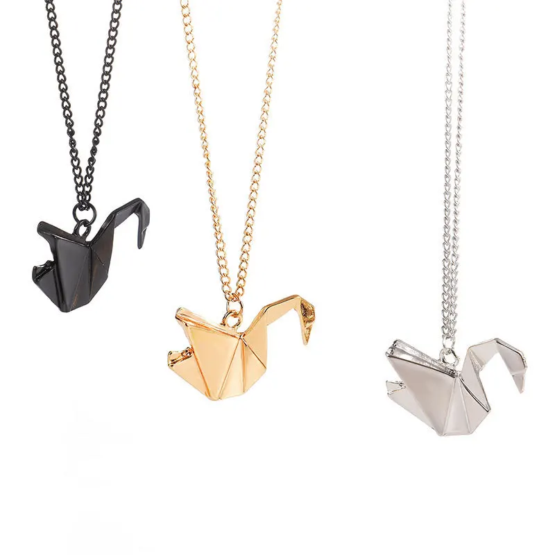 Vivid Paper Crane Peace Dove Cute Animals Pendant Long Thin Chain Black Silver Plated Golden Necklaces For Women