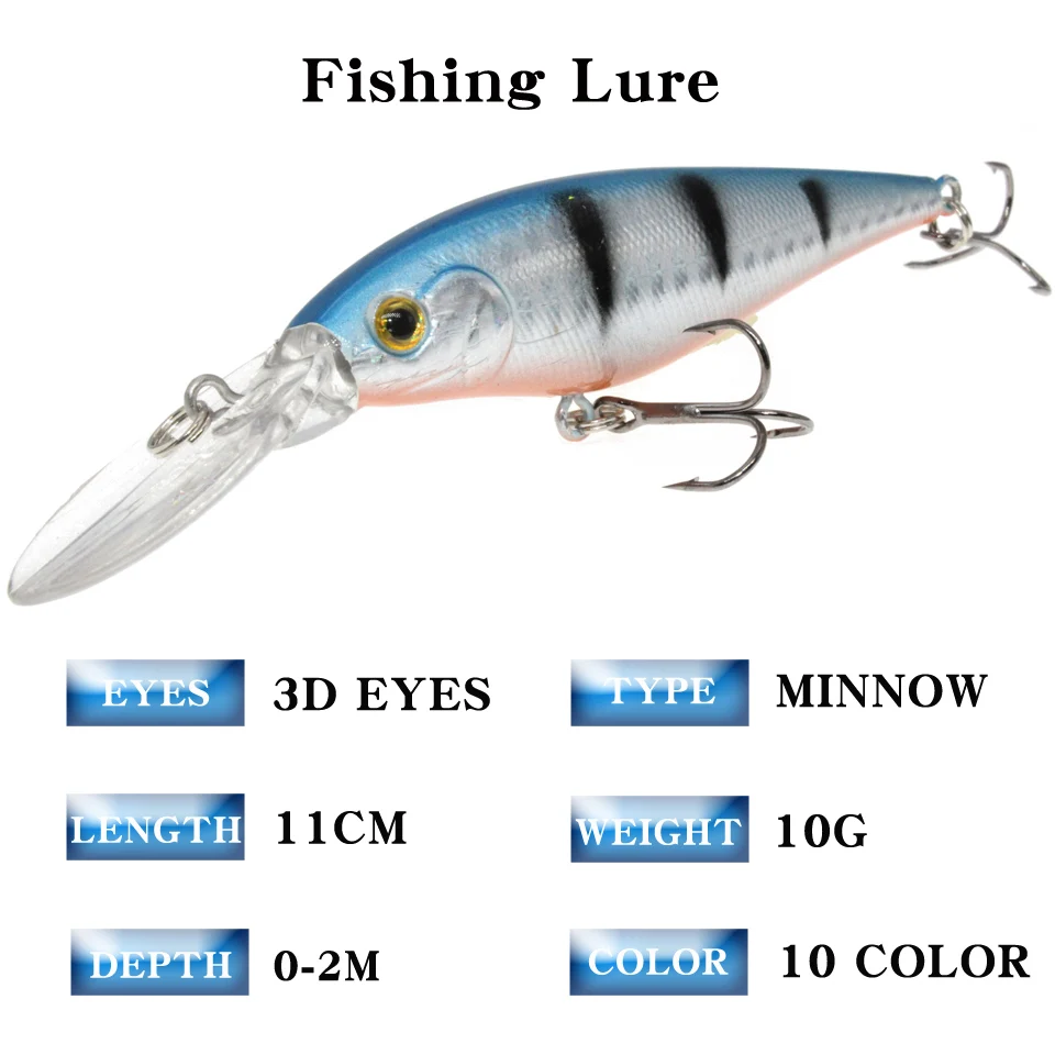 1PCS colorful Stripe pattern 11cm 10.5g Hard Bait Minnow streak Fishing lures Bass Fresh water hook diving perch wobbler fish