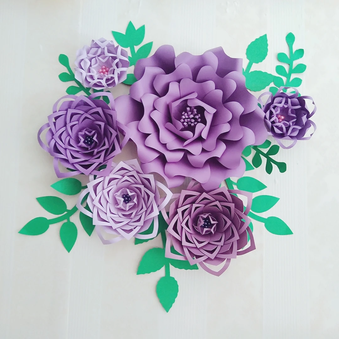 

2018 Purple DIY Half Made Giant Paper Flowers With Leaves For Wedding Backdrops Deco Baby Nursery Fashion Show Video Tutorials