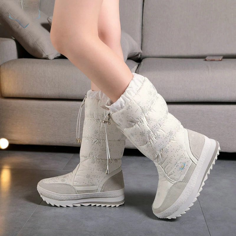 2023 Winter boots High Women Snow Boots plush Warm shoes Plus size 35 to big 42 easy wear girl white zip shoes female hot boots