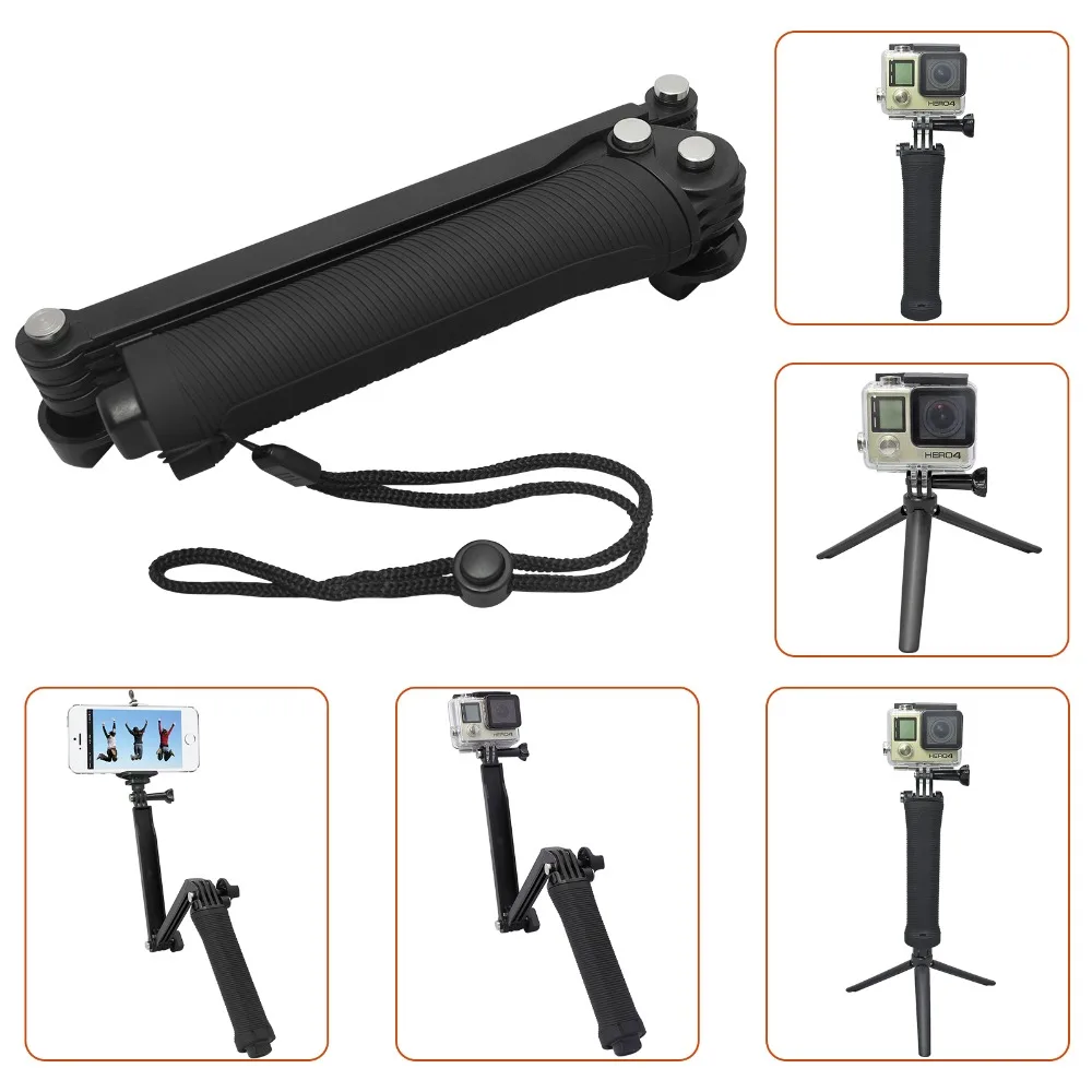 ยิงกันน้ำขาตั้งกล้อง 3Way Multi - function พับ Monopod สำหรับ Gopro Hero 5 3 + 4 เซสชัน SJ4000 Xiaomi Yi 4 พันอุปกรณ์เสริม