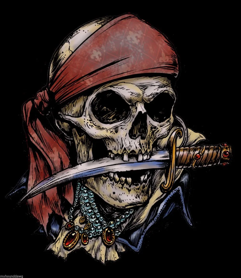 2019 Brand New Tee Shirt Design pirate Skull Knife In Mouth O Neck Tee shirt High Quality Men T Shirts