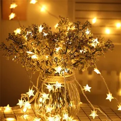 Guirnalda de luces Led con forma de estrella para decoración interior del hogar, guirnalda de hadas para Año Nuevo, árbol de Navidad, boda Natal, con batería, 6M, 40Led