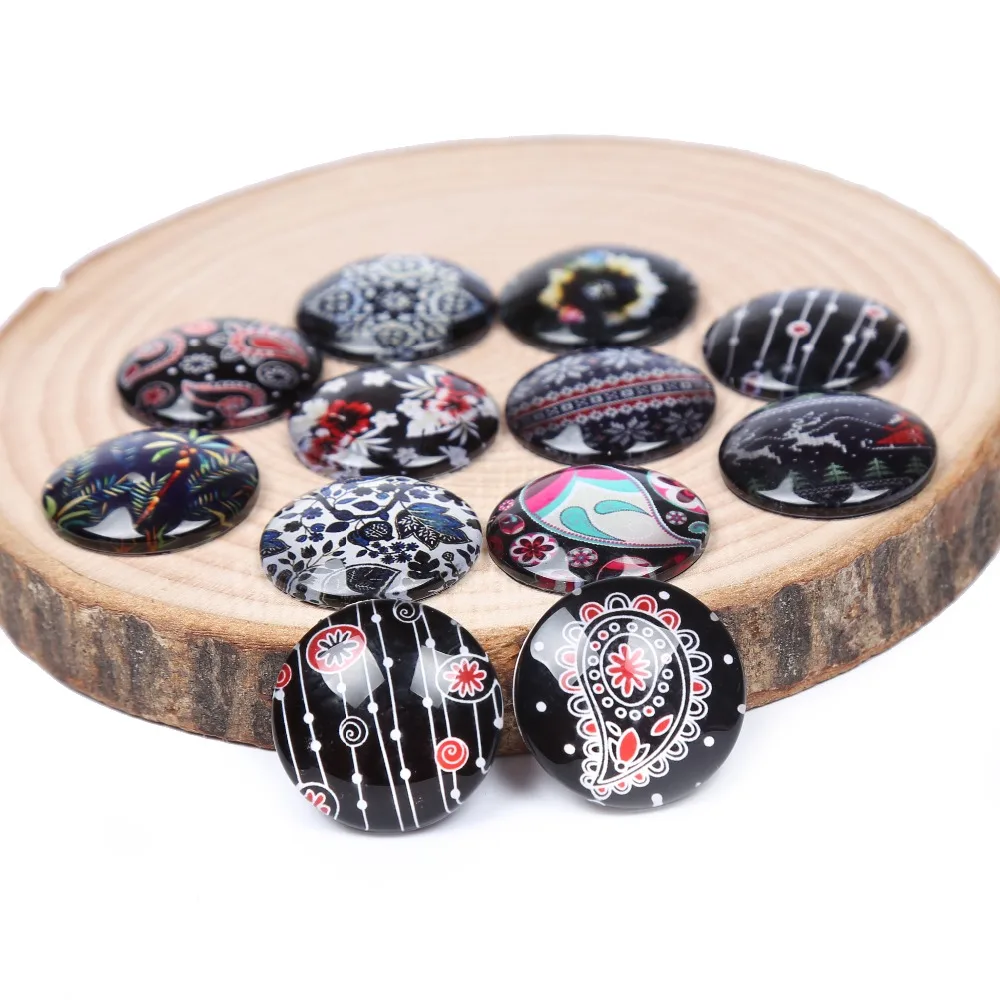 

reidgaller diy mix black flower photo round dome glass cabochons 12mm 14mm 18mm 20mm 25mm