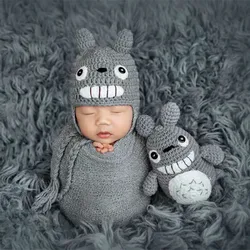 Accessoires de photographie pour nouveau-nés | Chapeaux de bébé mignons chapeaux casquettes de dessin animé Totoro ensemble de jouets infantile tricot chapeau bébé accessoires d'accessoires Photo, casquette Fotografia