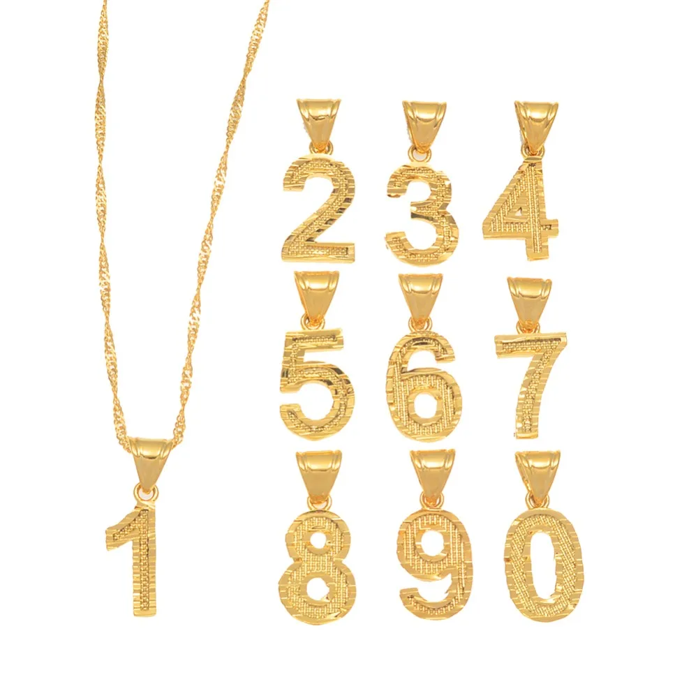 Anniyo (One Pieces) 0123456789 Numbers Pendant Necklaces for Women Girls Charm Digital Chains Gold Color Jewelry #192506