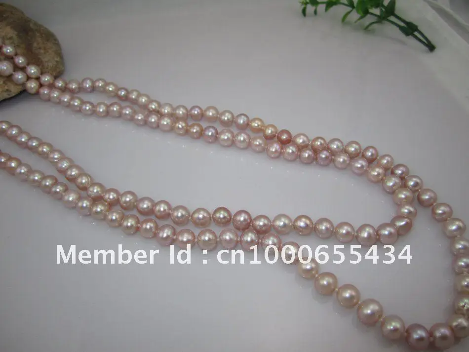 

free shipping long freshwater pearl necklace jewelry 7-8MM 120CM purple color classic near round