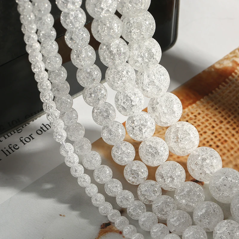 wholesale Natural White Snow Cracked Crystal Stone Beads 15.5
