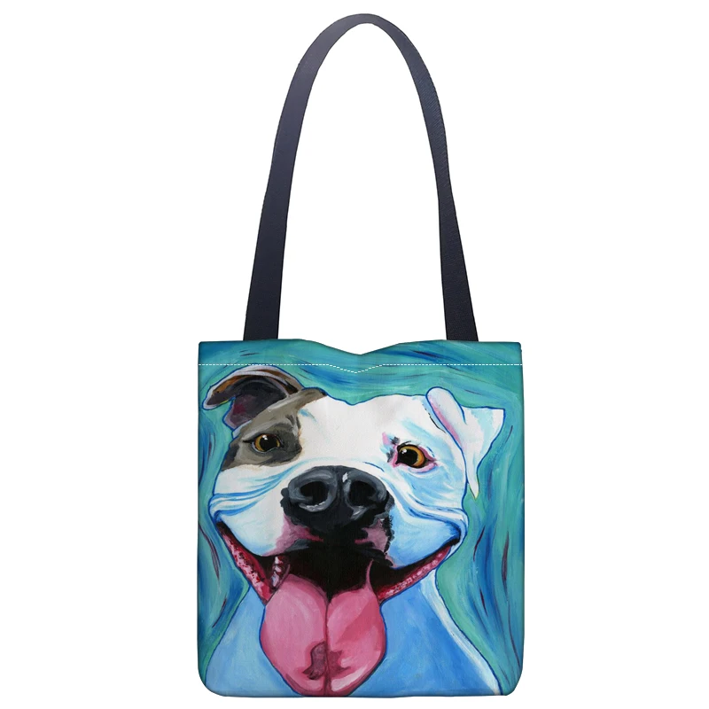 

Custom Painting Art Dog Handbag Print Canvas Fabric Tote Bag Customized Eco Bags Single Shoulder Bag Custom Made Shopping Bags