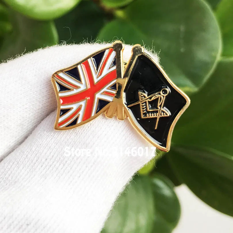 50pcs Customized Soft Enamel Lapel Pins Free Masons Badge Metal Craft Lodge United Kingdom UK Flag Masonic Freemason Pin Brooch