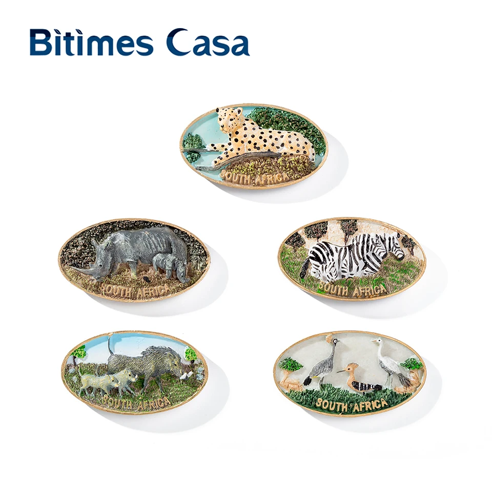 Bitimes 5PCS/Lot Wild Animal 3D Fridge Magnets South Africa Leopard Beast Travel Souvenirs Magnetic Refrigerator Resin Crafts