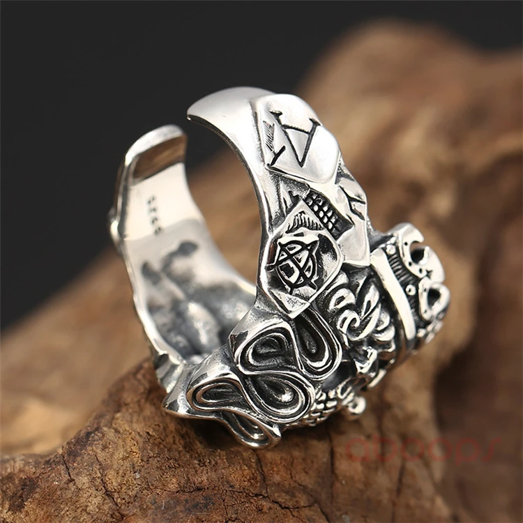 Punk 925 Sterling Silver Joker Skull Ring for Men Boys,Adjustable Size 8.5-11,Free Shipping