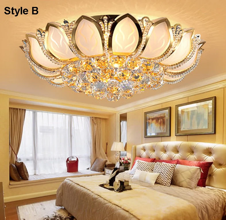 E14 Lotus Flower Modern Ceiling Light With Glass Lampshade Gold Ceiling Lamp for Living Room Bedroom lamparas de techo abajur