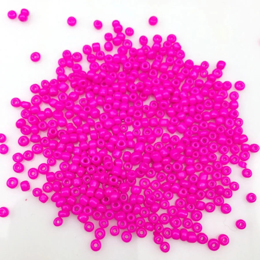 16g 1000X 2mm 12/0 Rose Pink Neon Color Opaque Round Loose Spacer Beads Cezch Glass Seed Beads Handmade Jewelry DIY Garment Bead