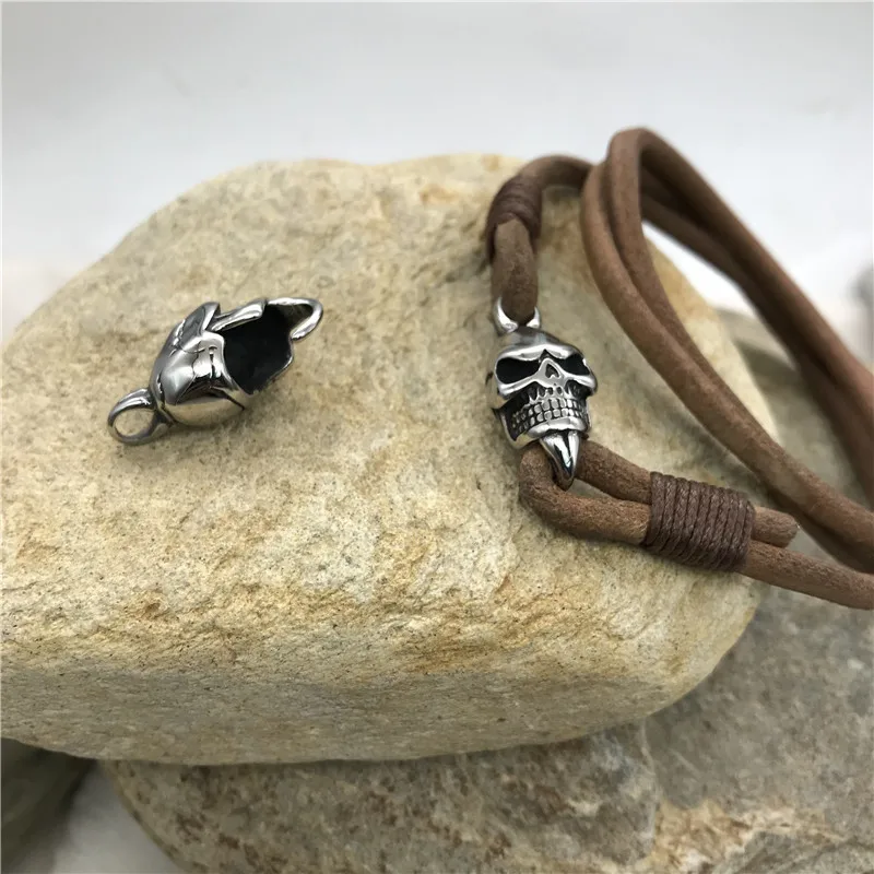 316l Stainless Steel Skull Buckle Charm Jewelry Findings Fit DIY Leather Bracelet Making Pendant Clasp Connectors