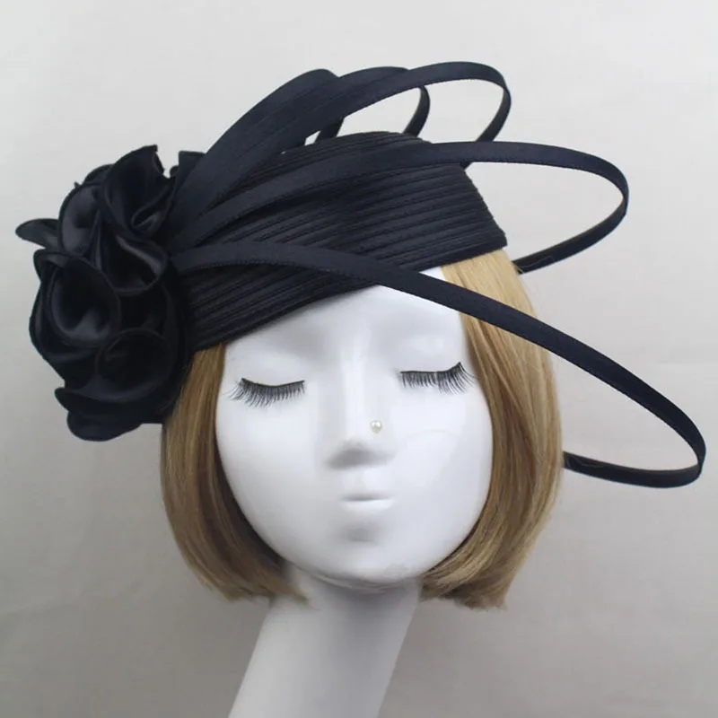 

Ladies Black/Ivory/Purple Satin Flower Fascinator Hat Vintage Fashion Women wedding Party Elegant Fascinators Hair Accessories