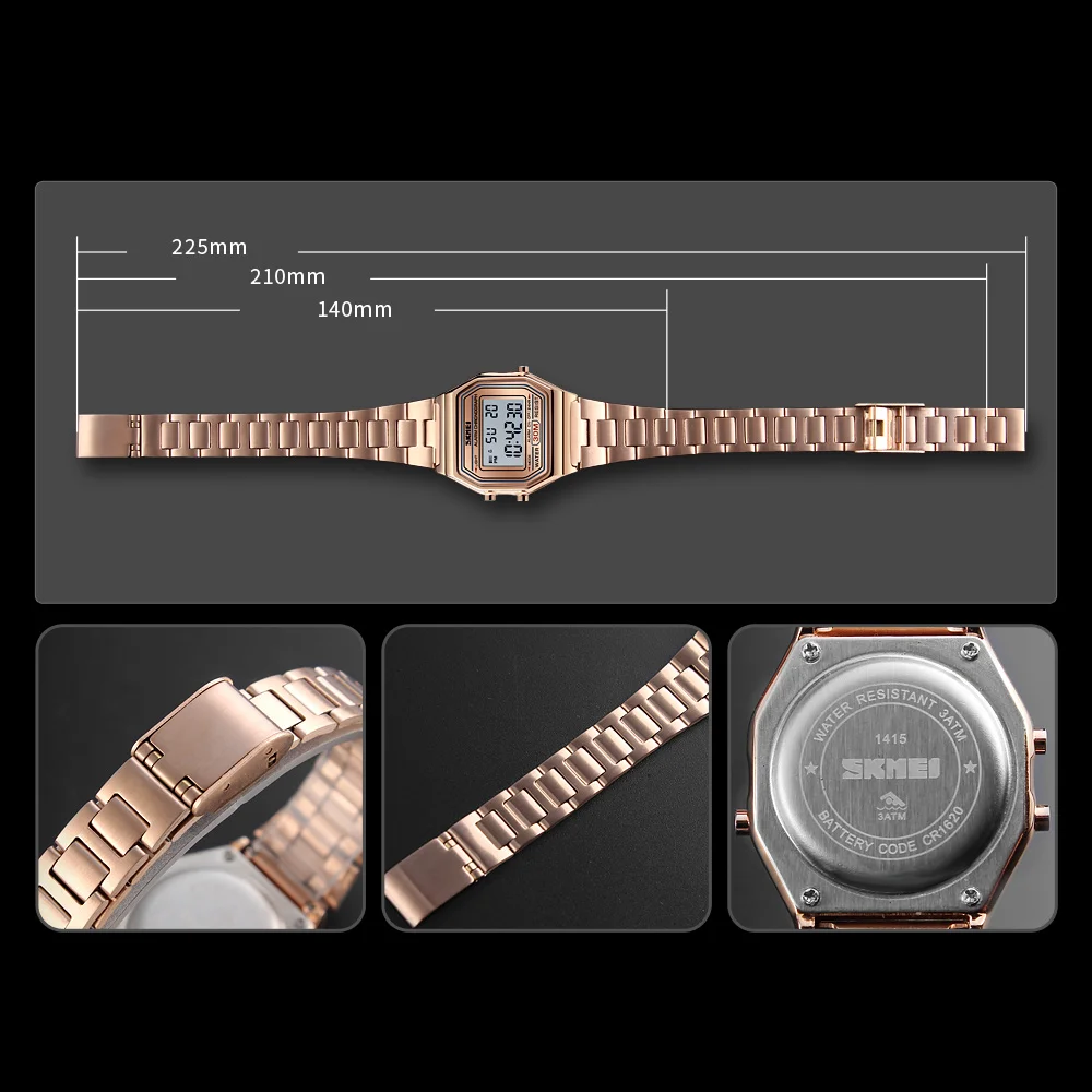 SKMEI Women Watches Digital Sport Watch Luxury Fashion Alarm Clock Stainless Steel Waterproof Ladies Watch relogio feminino 2019