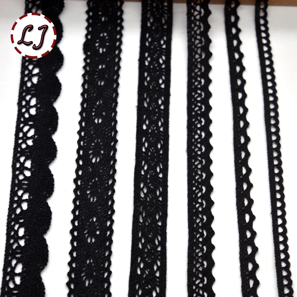 Vendita calda nuovo arrivato 5yd/lot nero del merletto del nastro del tessuto di cotone lace trim cucire materiale per tende di casa di