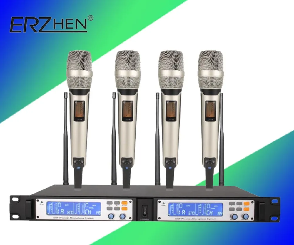 

ERZHEN ER-9000 Wireless microphone Professional Stage Performance Four handheld karaoke wireless microphone system