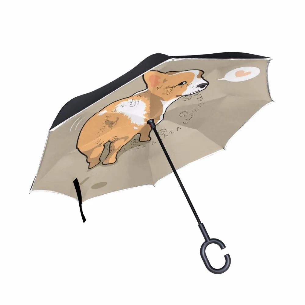 Cute Corgi Dog Butt Double Layer Inverted Umbrella Self Stand Umbrella Rain Reverse Car Umbrellas Drop Shipping