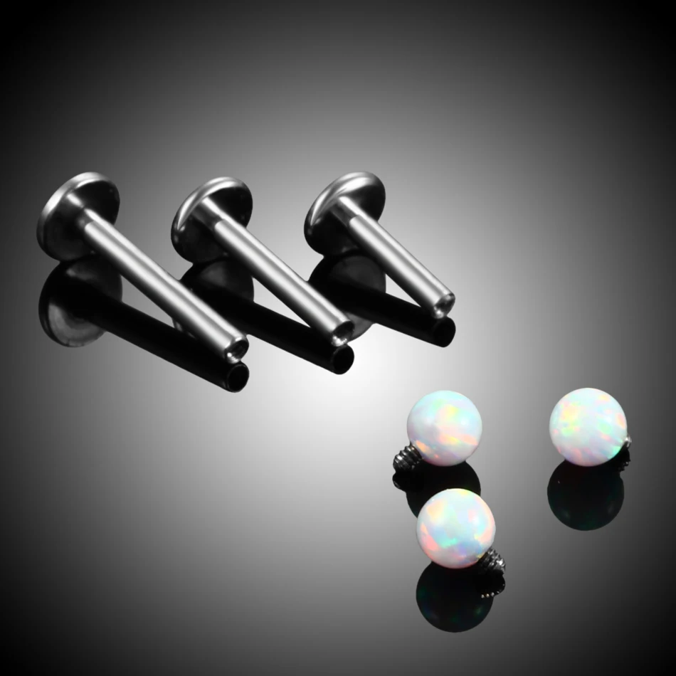 1PC Steel 3mm Opal Stone Internal Thread Labret Monroe Lip Stud Ear Cartilage Tragus Helix Piercing Stud Ring 16g Body Jewelry