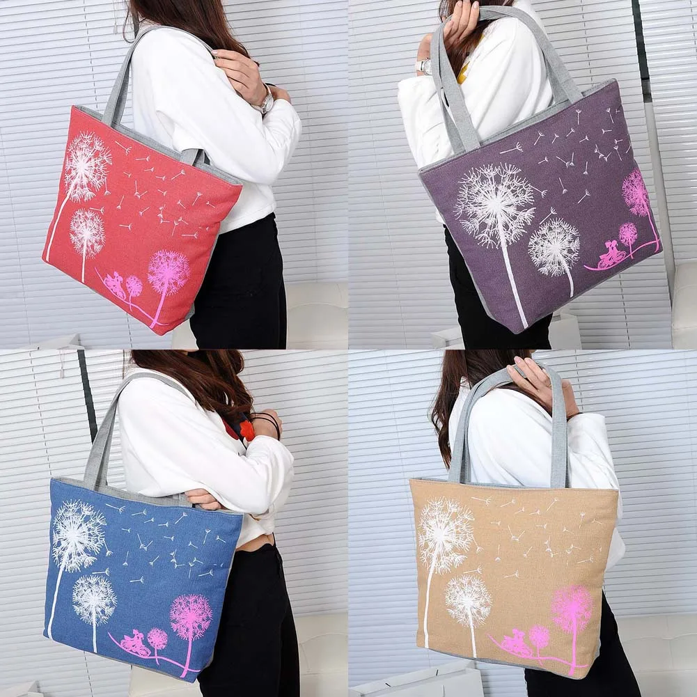 Bags for Women 2018 Dandelion Canvas Belt Bag Flowers Casual Women Handbag Zipper Shoulder Bags Lady\'s Beach Bag Sac Main Femme