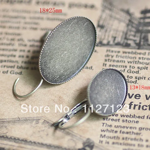 

Hot Sale 100pcs 18x25mm Antique bronze brass metal EARRING BLANK BASE TRAYS BEZEL Cabochon Setting hook findings