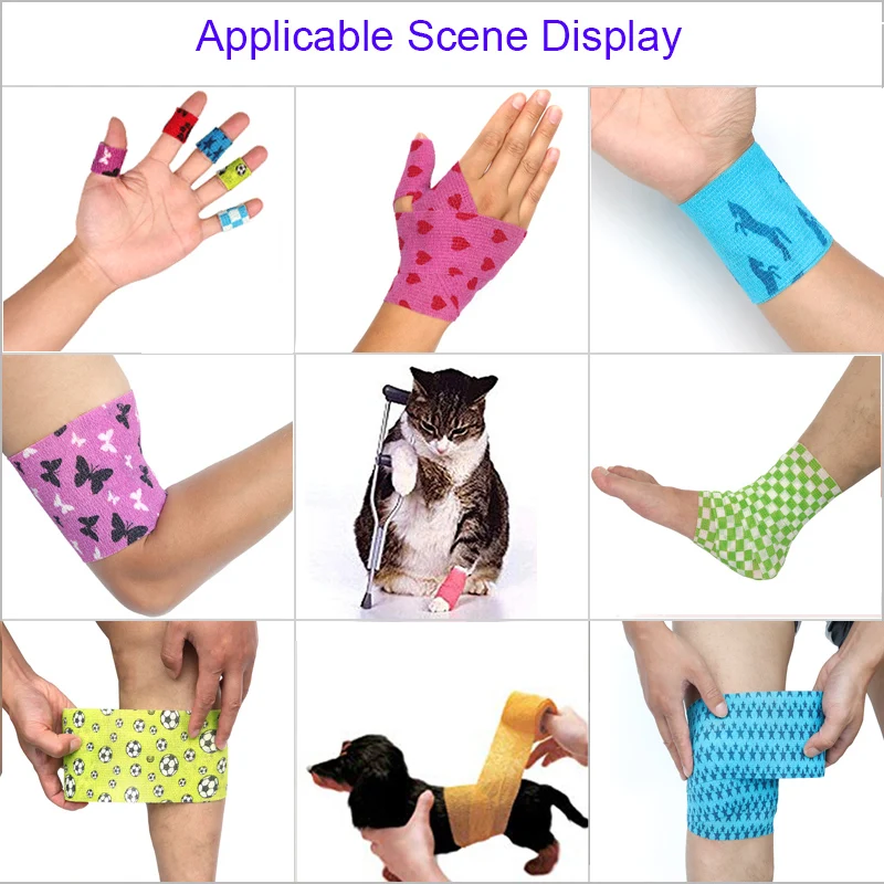 4.8m Sports Self Adhesive Wrap Tape Therapy Elastic Bandage Knee Protector 1 pcs Colorful Printed Finger Joints Pet Tape