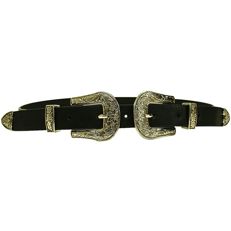 

Hot selling Women Black Leather Western Cowgirl Waist Belt Metal Buckle Waistband New trend Belts for Women