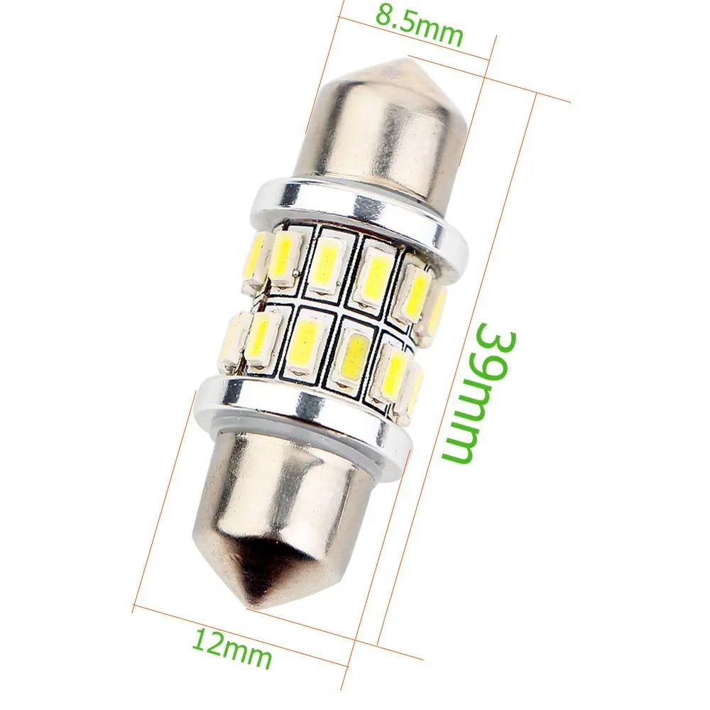 39mm C5W/6411/6413/6423/DE3423/DE3425 24 3014 SMD White LED Festoon Bulbs for Car Interior Dome/Map/Trunk Cargo/Courtesy Lights