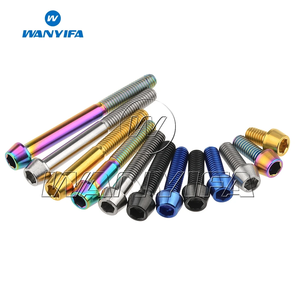 Wanyifa Titanium Bolt M5x 9 16 18 20 25 30 35 40 45 50 55 60mm Allen Key Taper Head Screws for Bicycle Stem Seatpost