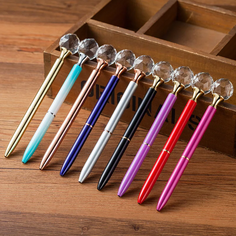 10PCS/lot 2019 New Metal Water Drill Metal Ball Pen Promotion Gift Water Drill Pens for Writing  Stationery Diamond Pen